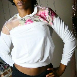 Sheer Floral Print White Pullover
