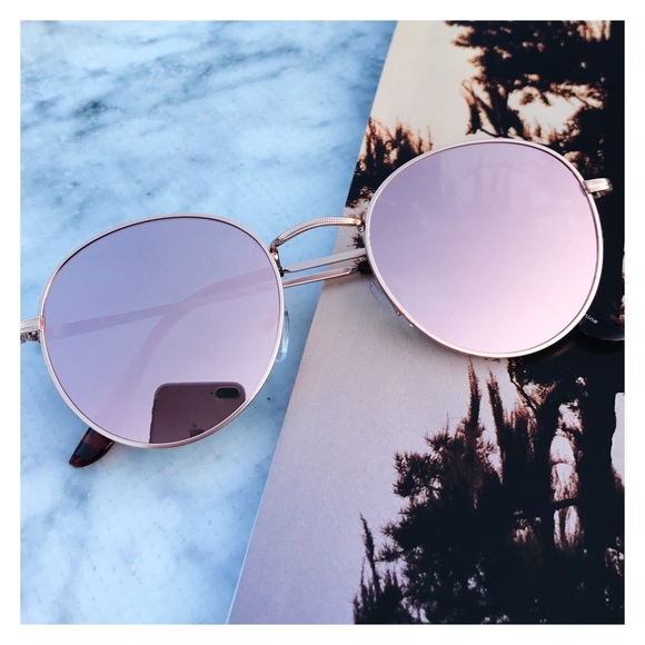 Rose Gold Round Mirrored Sunglasses - Picture 4 of 6