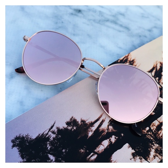 Rose Gold Round Mirrored Sunglasses - Picture 5 of 6