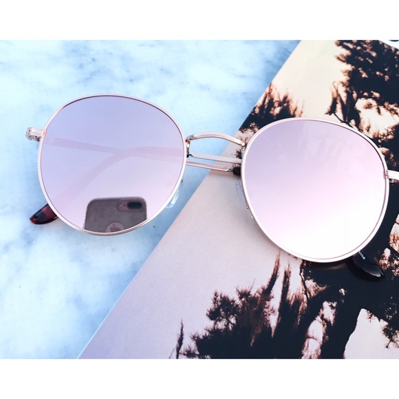 Rose Gold Round Mirrored Sunglasses - Picture 6 of 6