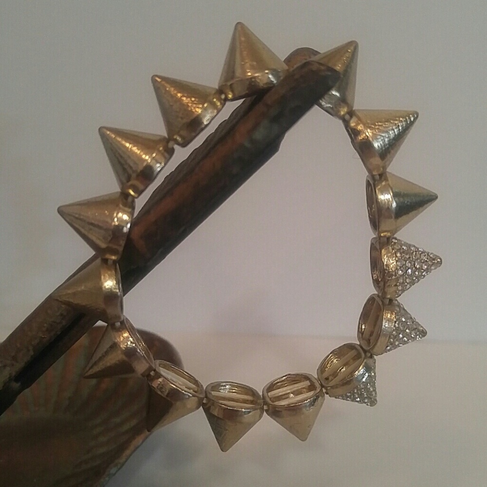 Gold Spike Bracelet w/ rhinestones