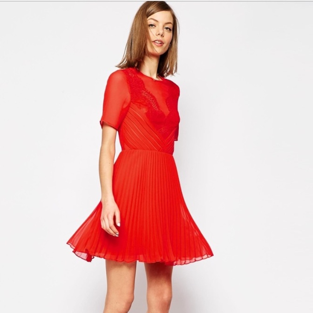ASOS Lace and Pleat Skater Mini Dress