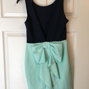 Navy and mint dress with cute open back with bow