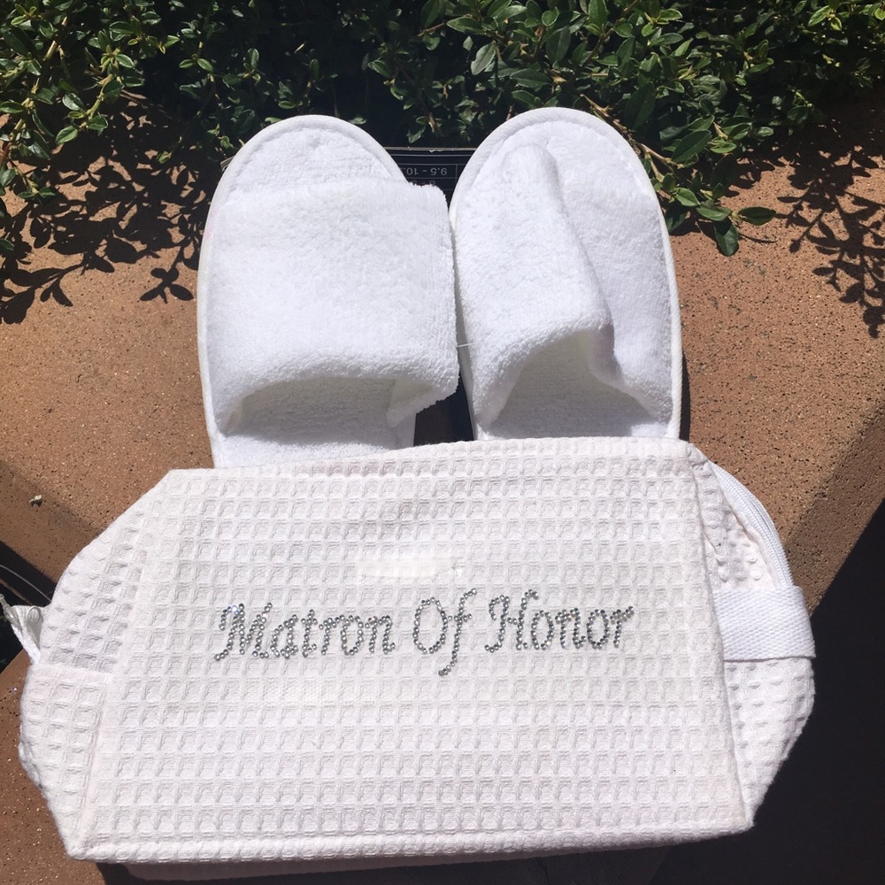Matron of honor cosmetic bag and slippers