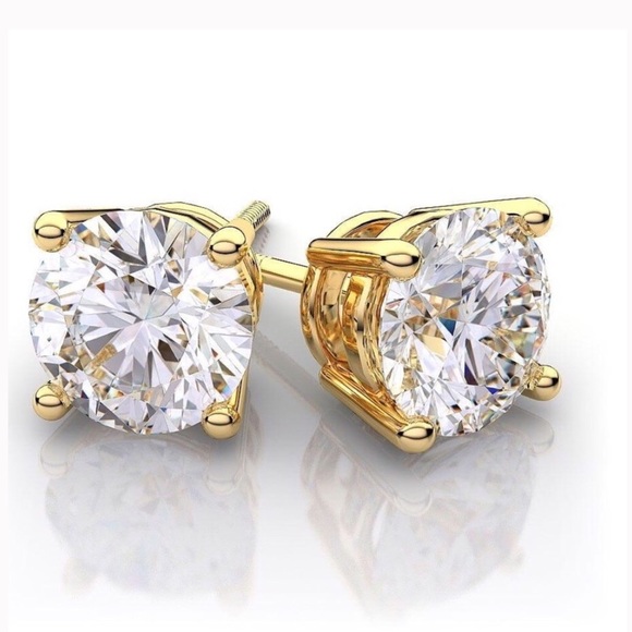 7.0 Ct Brilliant Round Solid 14K Gold Studs - Picture 2 of 4