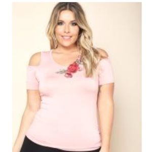 Rose Patch Cold Shoulder Top