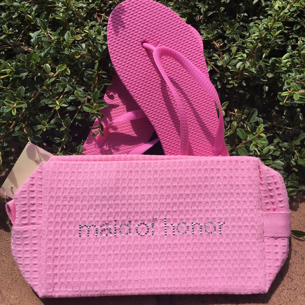 Made of honor cosmetic bag and thongs