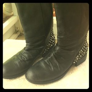 Black leather studded boots
