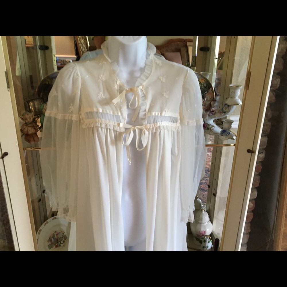 VINTAGE BLUE SWAN IVORY 195O'S NYLON PEGNOIR GOWN - Picture 3 of 8