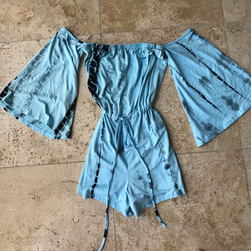 Blue Tie Dye Off Shoulder Romper S