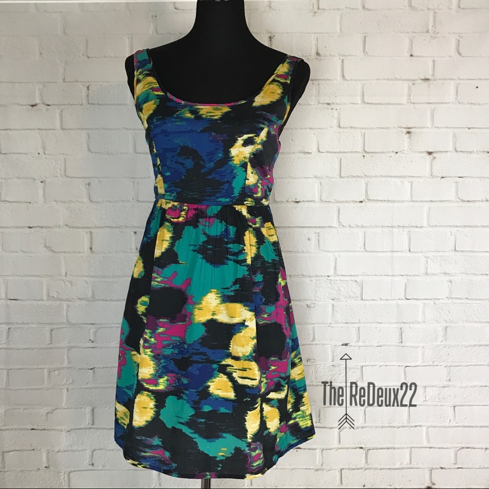 Forever 21 XXI Black Green Yellow Sleeveless Dress