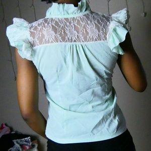 Classy Mint Laced Button Down Blouse
