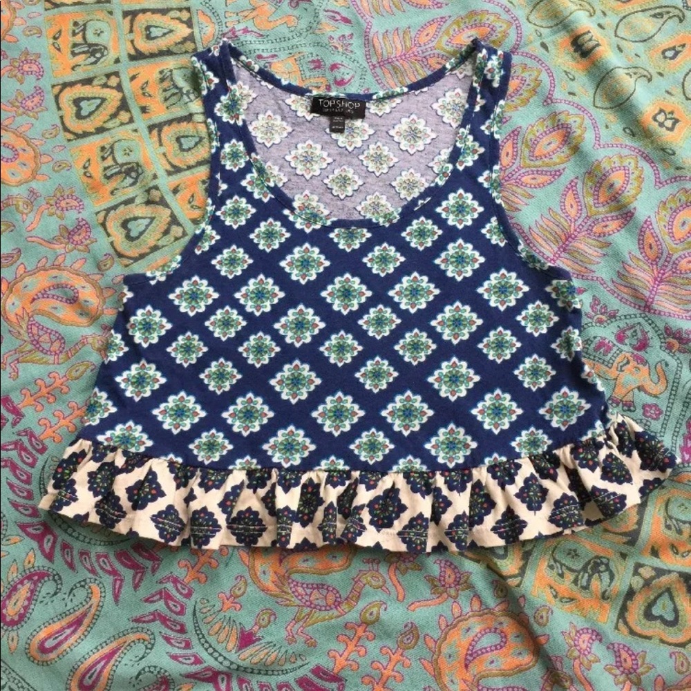 Topshop Floral Ruffle Crop Tank Top Size 2