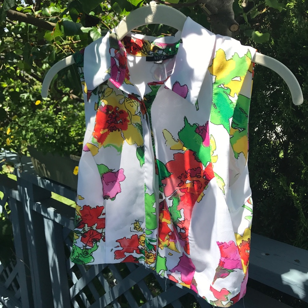 Floral button down cropped shirt