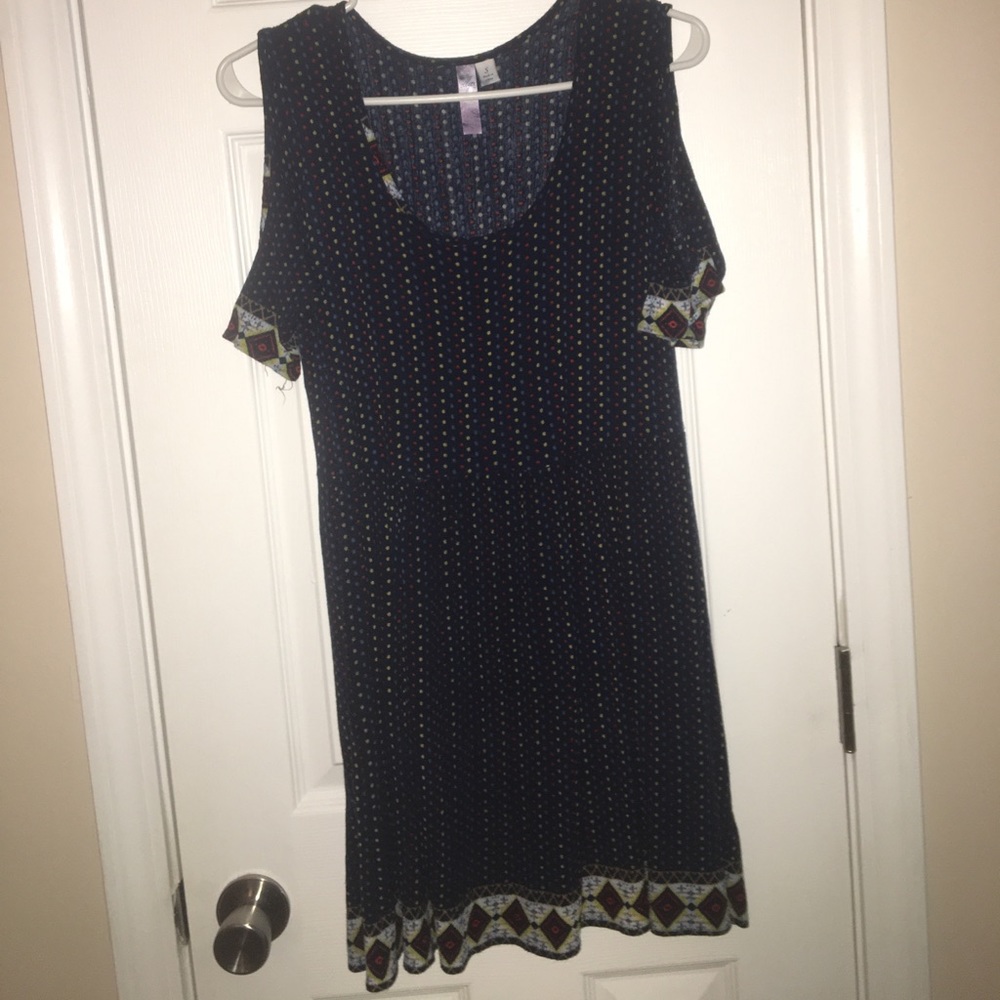 Navy blue cold shoulder dress