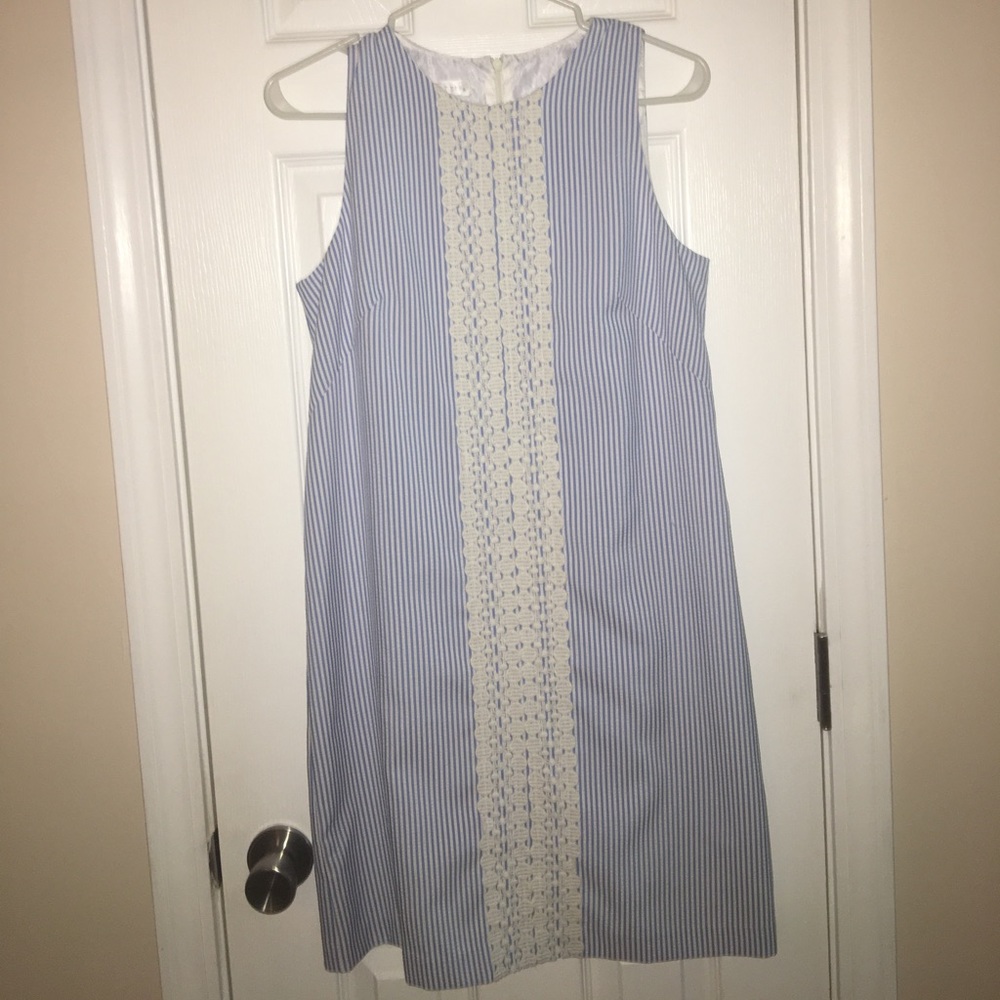 White and blue striped dress