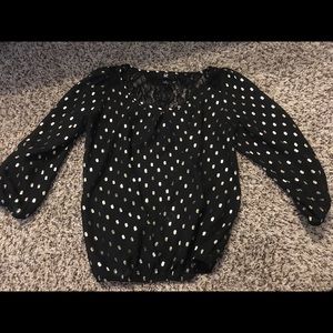 3/4 sleeve black and gold blouse