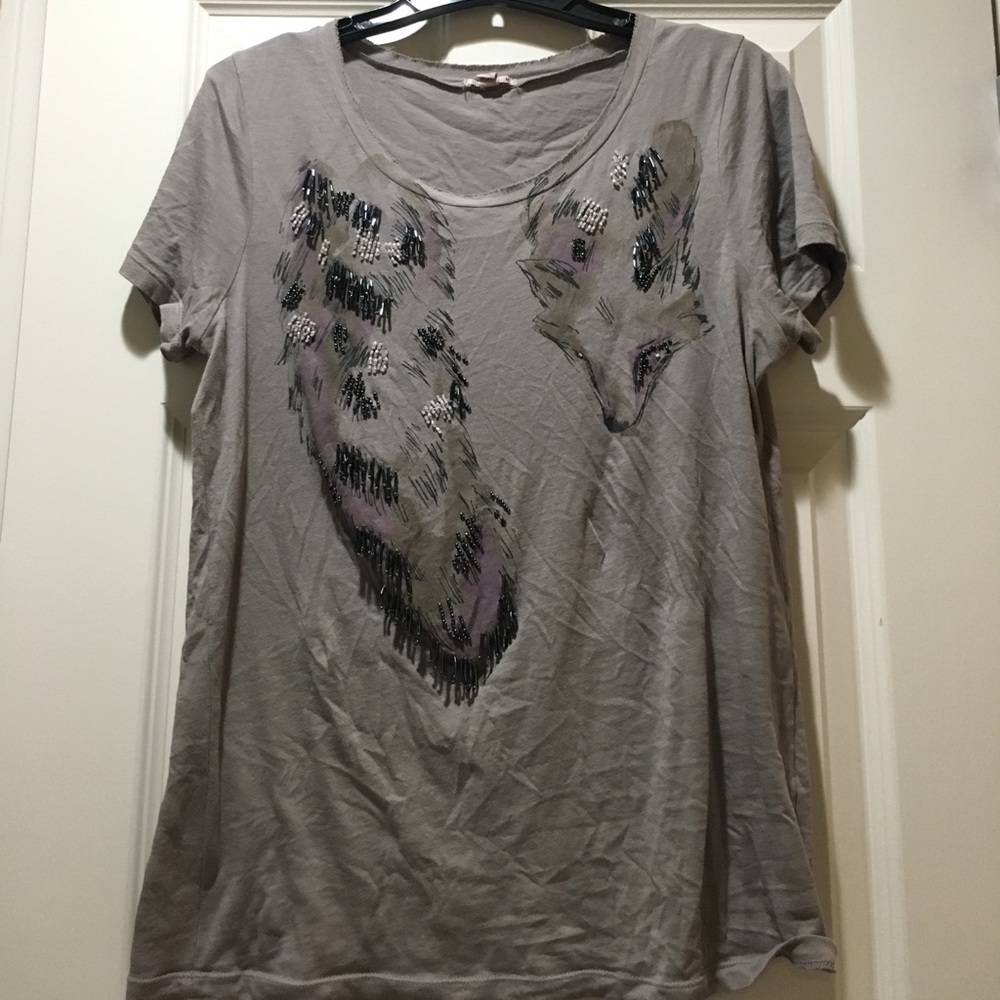 Beautiful Fox beaded neck drape Jcrew tee