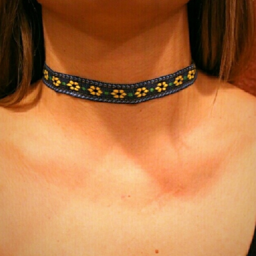 Boho Yellow and Blue Choker Necklace