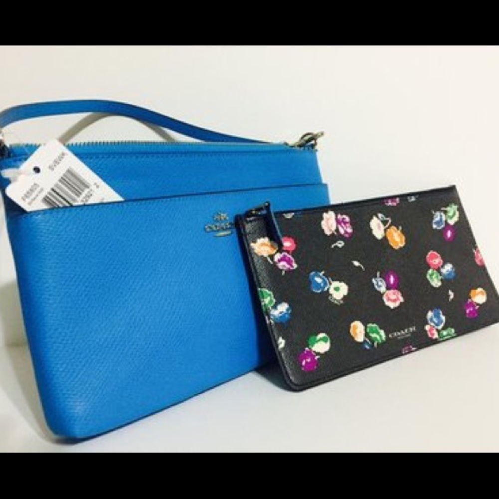 2piece COACH Leather Bag w/ a Floral print pouch