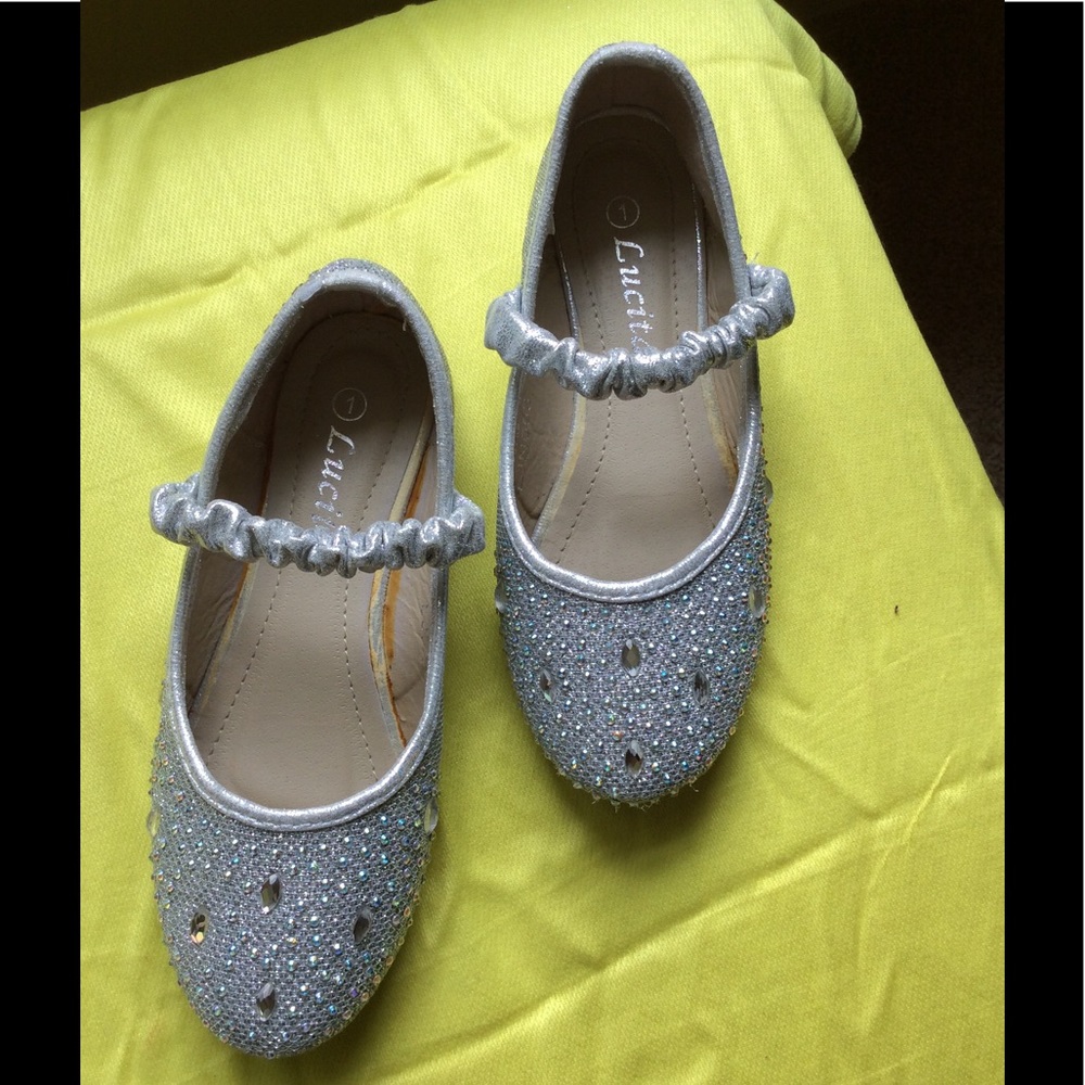 Silver rhinestone slippers with gathered strap