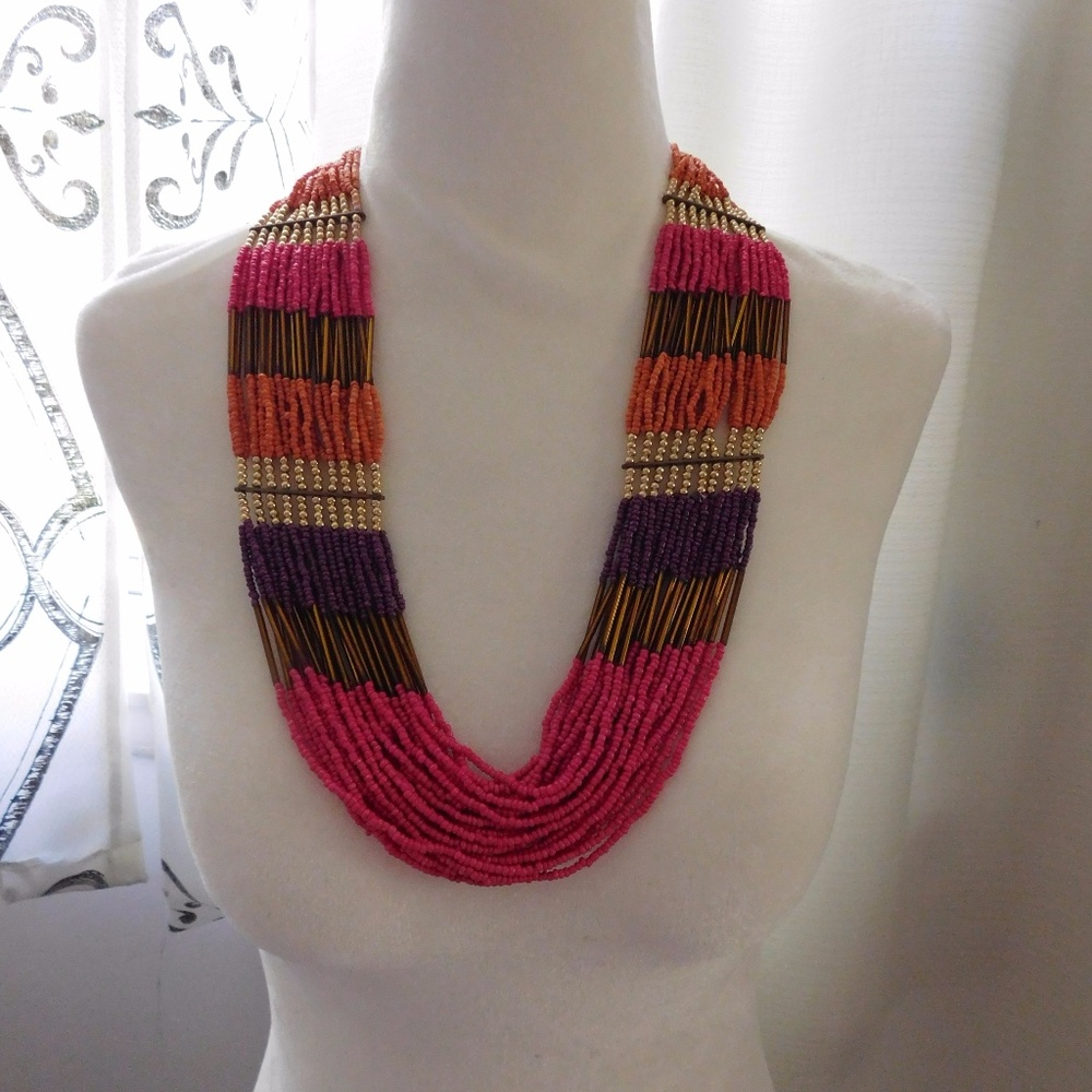 Multicolored Multi-strand Beaded Necklace