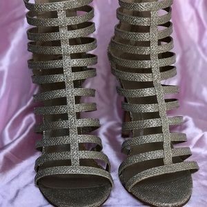 Champagne Gold Jewel Strapped Heels SIZE 8