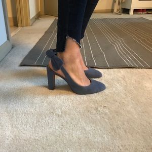 Suede block sling backs