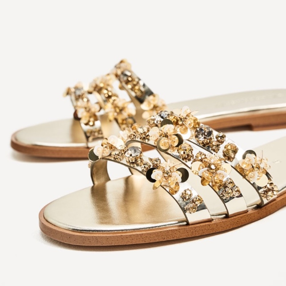 ZARA GOLD EMBELLISHED SLIDES - Picture 3 of 5