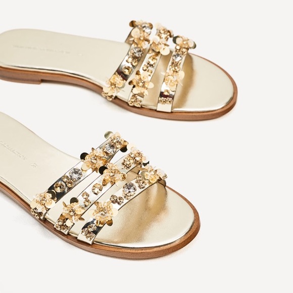 ZARA GOLD EMBELLISHED SLIDES - Picture 2 of 5