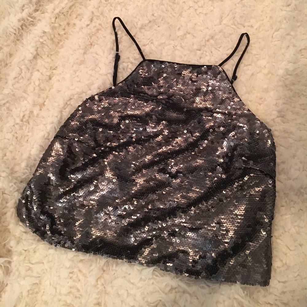 Nasty Gal Grey Sequin Crop Top