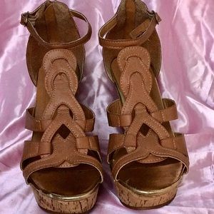 Strapped Cork Wedge Sandals SIZE 8.5