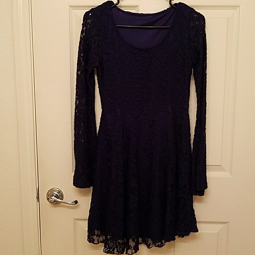 Navy Blue Lace Skater Dress