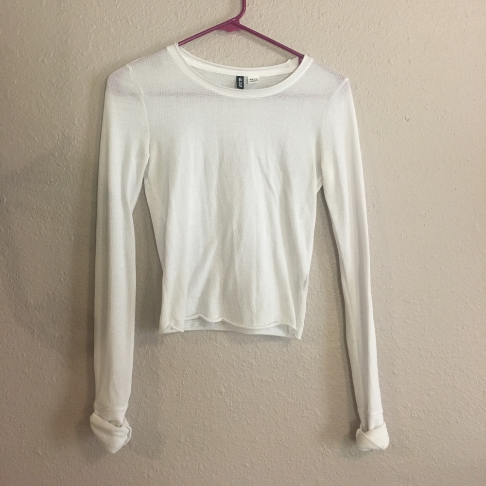 BDG White Long-sleeve Thermal Crop Top