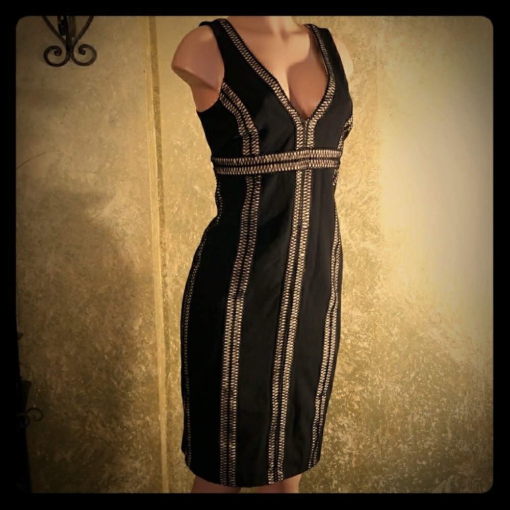 NWT Bloomingdale's Deep V-neck Black Stitch Dress