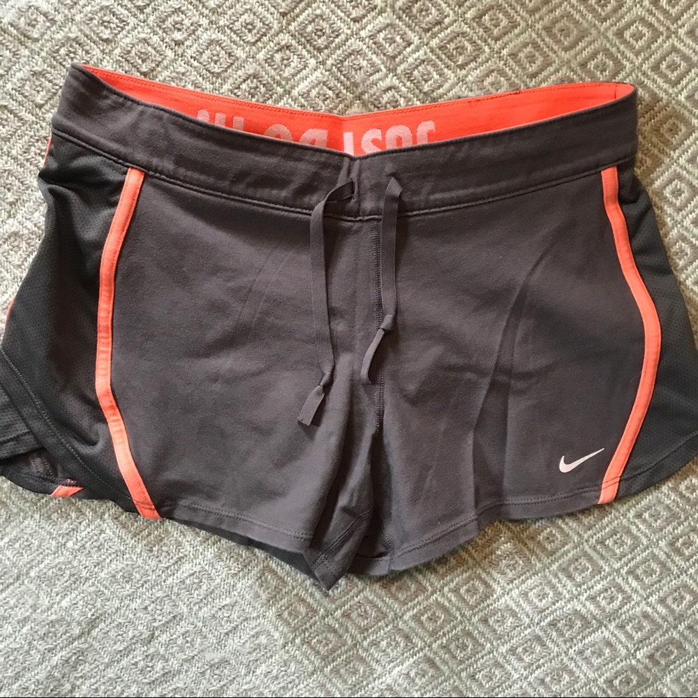 Gray Nike athletic shorts.