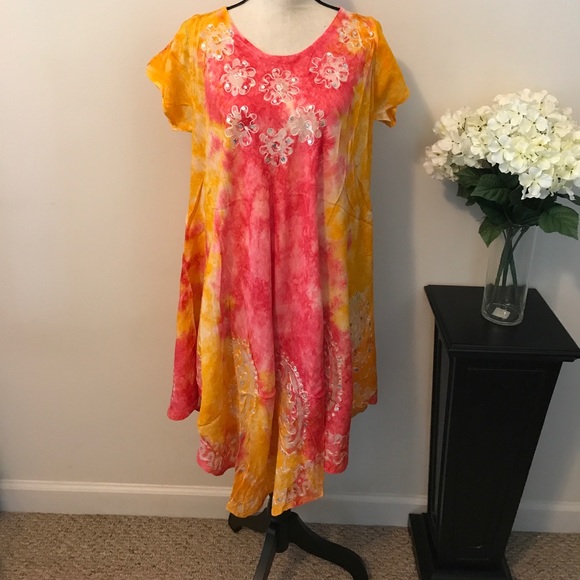PINK AND ORANGE TYE DYE DRESS🌺🌹 - Picture 2 of 6