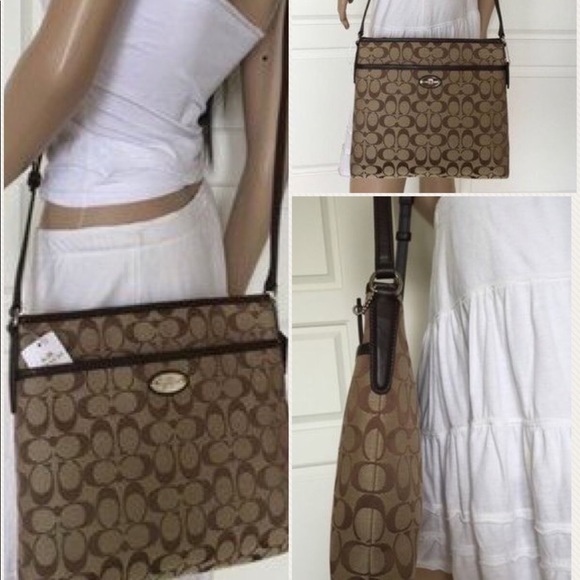 NWT COACH KHAKI BROWN SIGNATURE LEATHER CROSSBODY - Picture 5 of 5