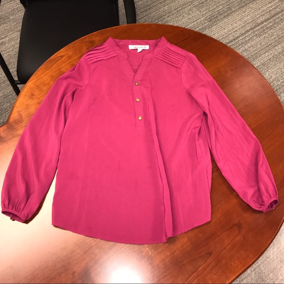 Francesca's Collections Tops - Francesca's Dark Fushia Long Sleeve Half Button Up