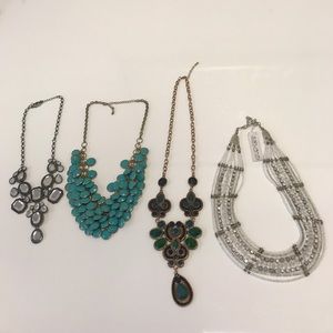 Lot of 4 necklaces silver gold teal green white