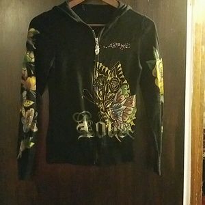 Ed Hardy zip up hooded lightweight sweater