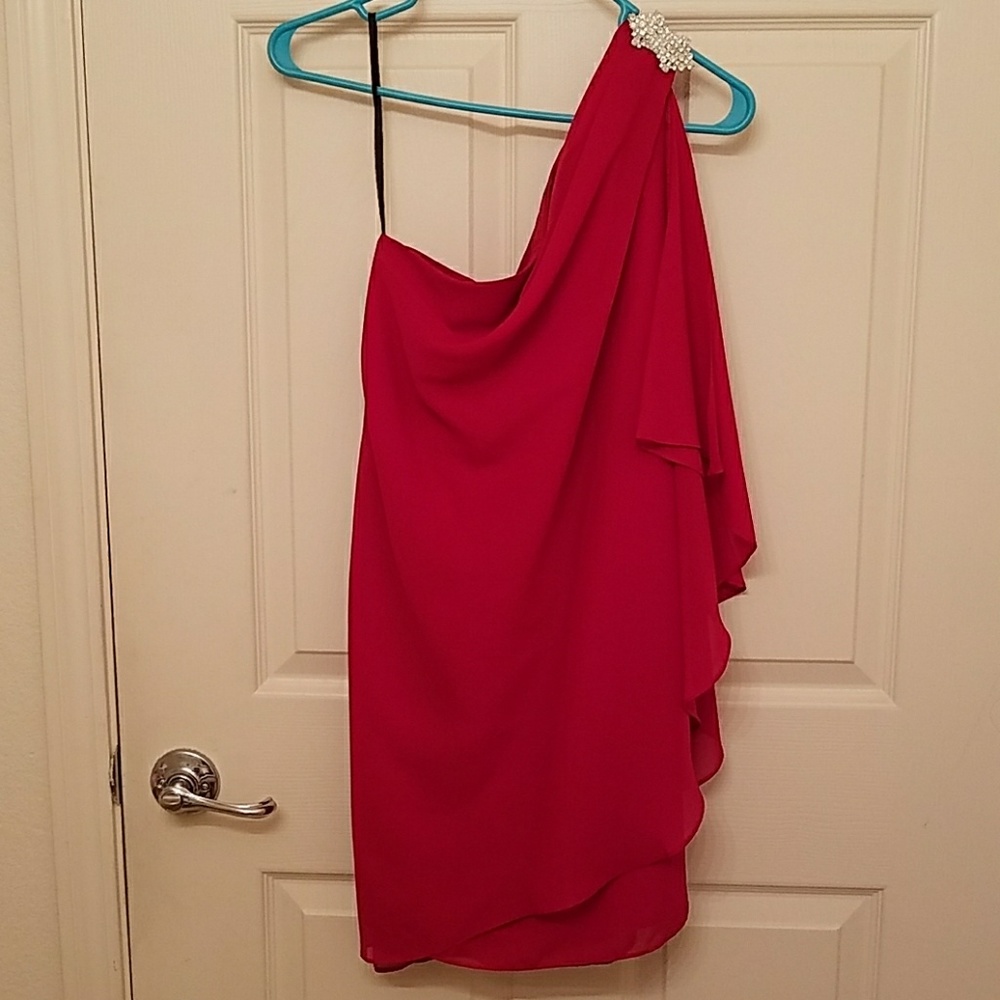 Red Chiffon Cocktail/Wedding, One Shoulder Dess