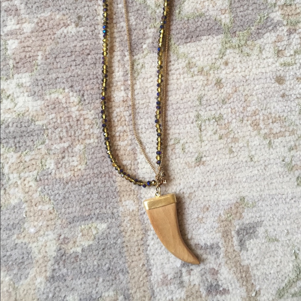 long wooden tooth necklace