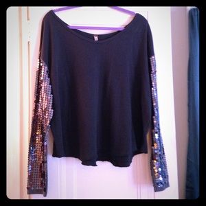 Free People Sequin Sleeve Sweater