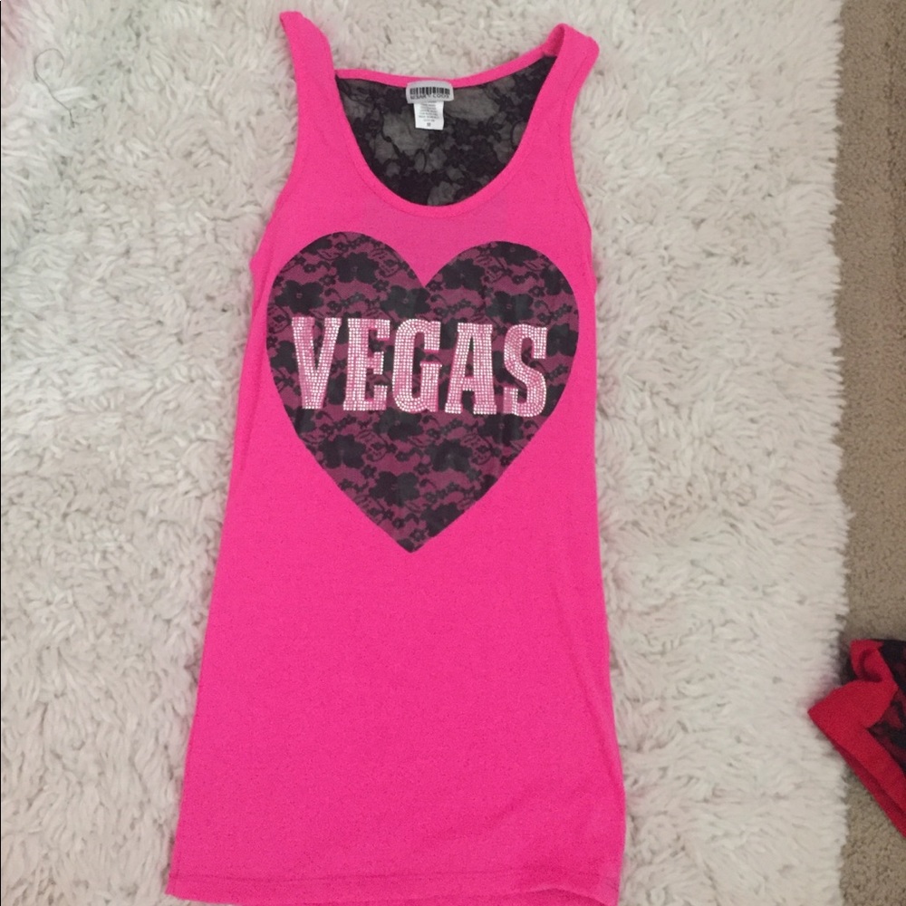 Hot pink rhinestone Vegas Muscle tee
