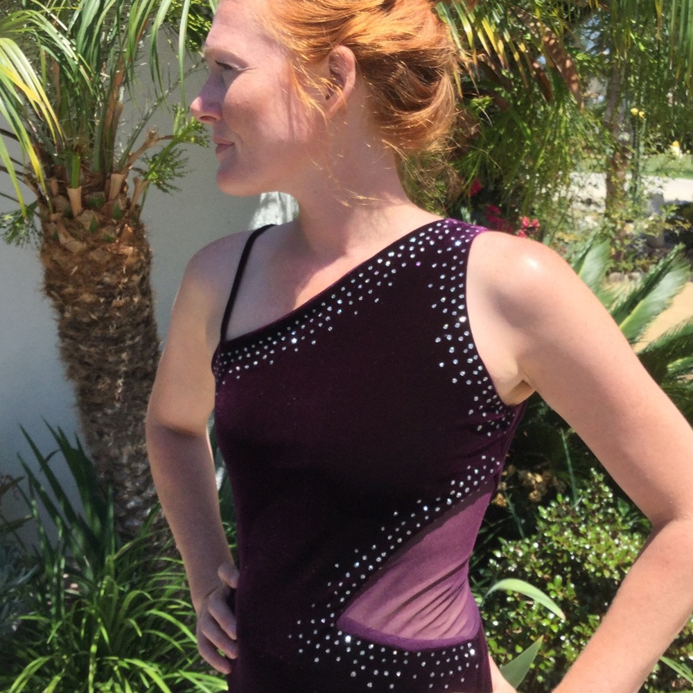 Velvet one shoulder eggplant gown