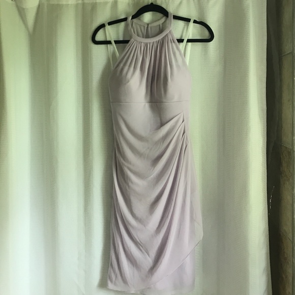 Davids Bridal SHORT MESH DRESS WITH SIDE CASCADE - Picture 1 of 4