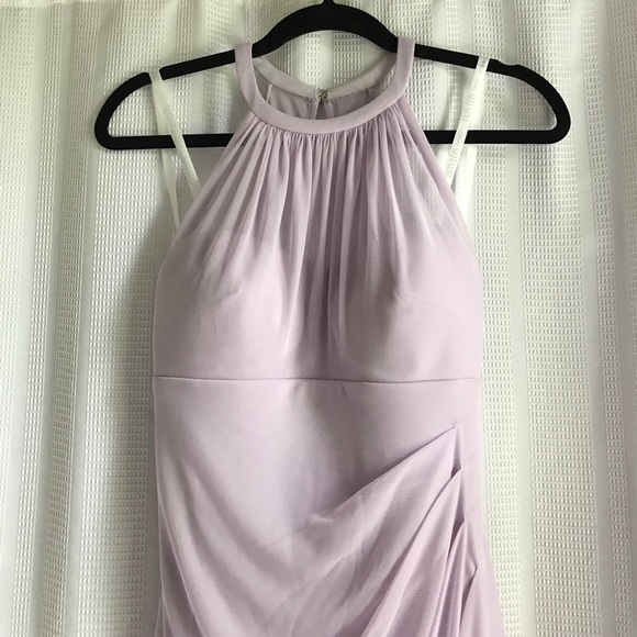 Davids Bridal SHORT MESH DRESS WITH SIDE CASCADE - Picture 2 of 4