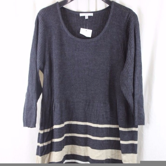 STUDIO ONE GRAY BEIGE STRIPED 3/4 SLEEVE DRESS 2X - Picture 1 of 5