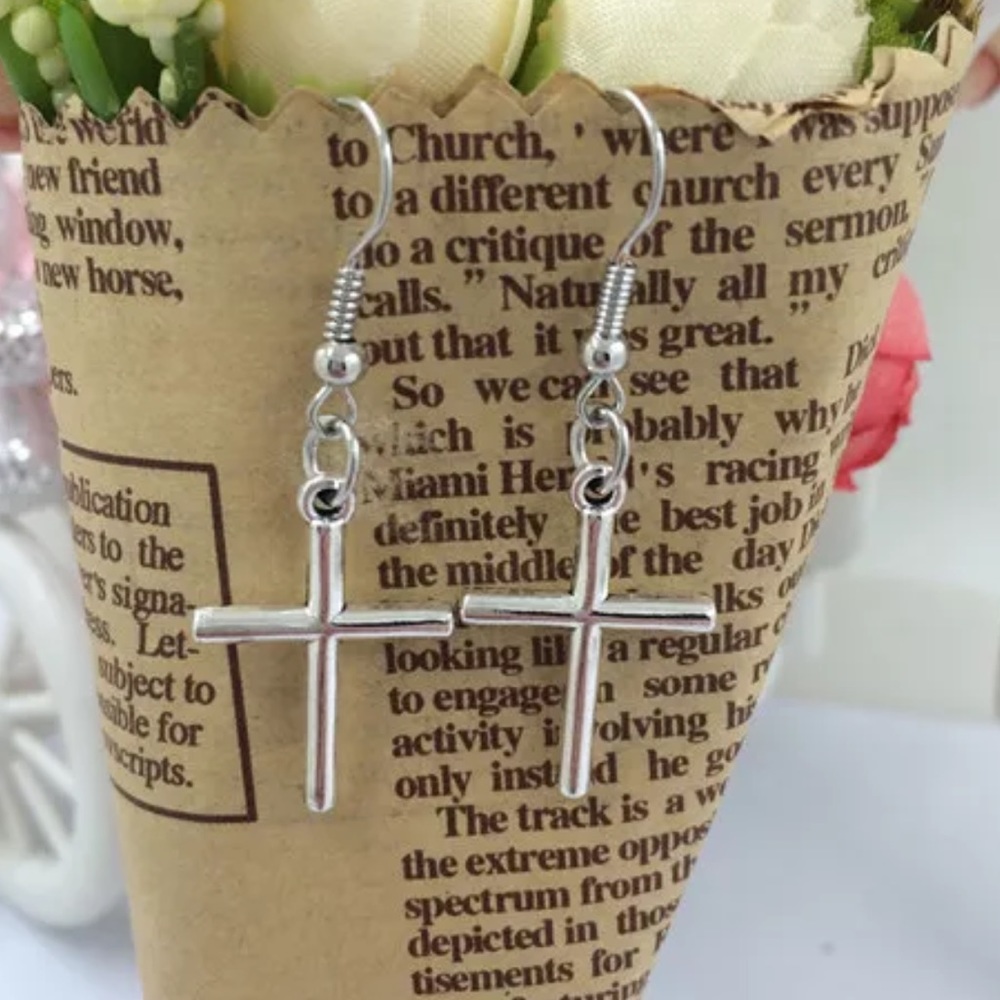 5/$25 Silver cross earrings hook dangle